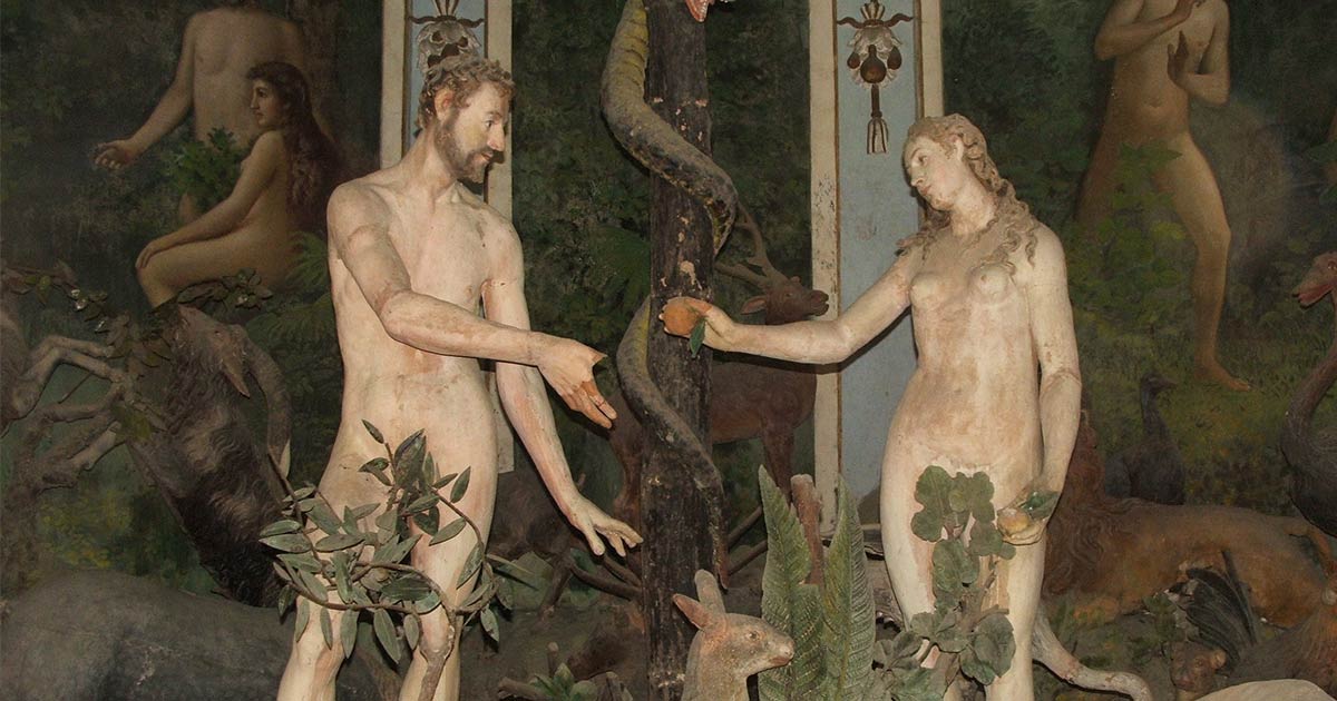 Nel giardino dell'Eden Adamo e Eva si interrogano sul numero di costole