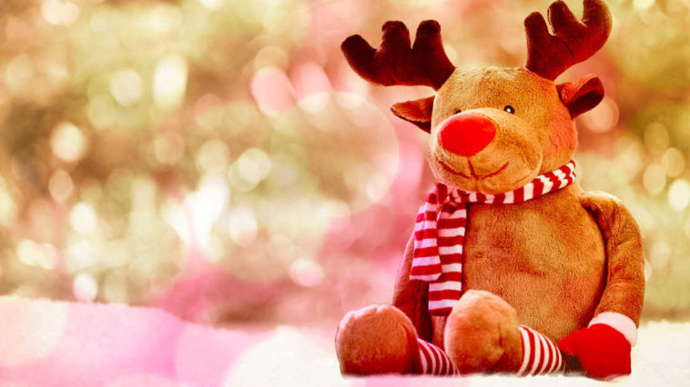 Peluche di Rudolph, una delle nove renne di babbo natale di cui qui puoi leggere i nomi