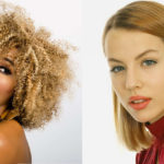 Modella con capelli ricci e capelli lisci