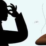 Sagoma di uomo con naso tappato perché la cacca puzza