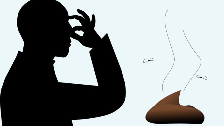 Sagoma di uomo con naso tappato perché la cacca puzza